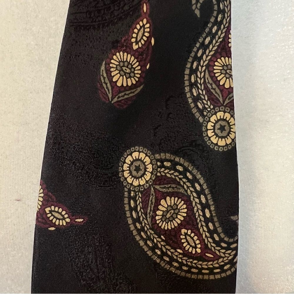 Aquascutum  London Black Silk Tie with Paisley Design Hand Finished